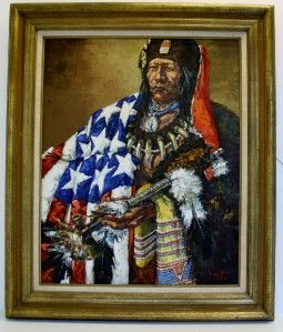  NATIVE AMERICAN INDIAN PAINTING YOUR FLAG, MY LAND BY DAGGETT NoRE