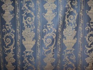  French Satin Brocade Window Curtain Drapes w Empire Vases Roses