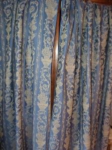  French Satin Brocade Window Curtain Drapes w Empire Vases Roses