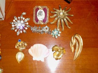 VINTAGE JEWELRY PIN LOT Shell, FEATHER, Starburst, GOLD Filled SIGNED