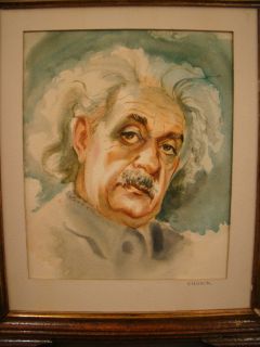 Vintage Albert Einstein Scientist Portrait Old Watercolor Folk Art