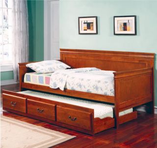 Twin Daybed Day Bed Trundle Set Oak Wood Bedroom New
