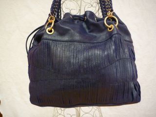 David Scotti Purple Fringe Look Leather Tote Bag New