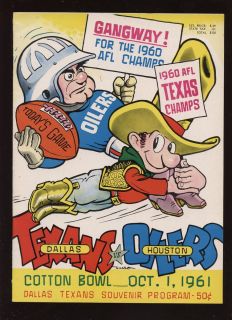 1961 AFL Program Houston Oilers Dallas Texans EXMT