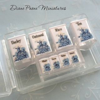 Blue Delft Canister Set and Spice Set Kitchen Dollhouse Miniatures