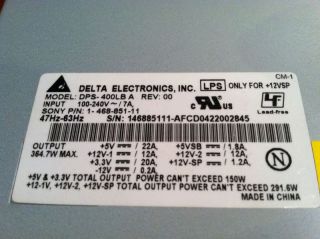 Delta Electronics Power Supply Sony Model#: DPS 400LB A Rev: 00