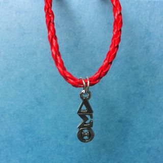 Rare Delta Sigma Theta Charm and Red Leather Choker Necklace