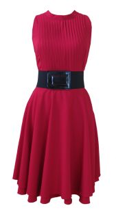 Red Pleated Bodice Day Dress Belt Karolina Size 12 New