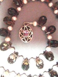 necklace w smoky quartz amethyst pearls ss clasp