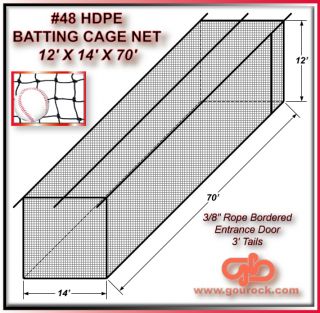 12 X 14 X 70 Baseball Batting Cage Net, #48 HDPE NEW FACTORY 2ND (S