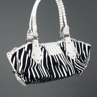Crown Rhinestone Animal Print Zebra Baguette Handbag