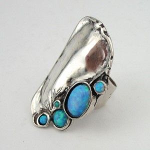 Hadar Designers Israel Fabulous Artist Handmade Silver Opal Ring Sz 8