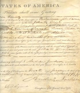 JACKSON, Andrew. Document, on vellum, Boldly Signed as President
