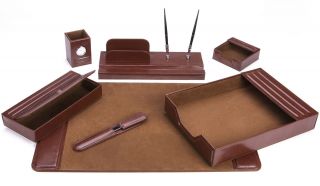 Piece Brown Leather Desk Set Accessories