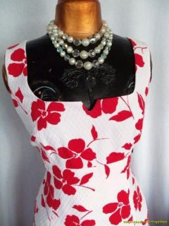 NWT David Meister Dress 10 Sleeveless Red & White Cotton Floral FINAL