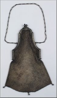 Whiting Davis Co Sterling Silver Mesh Bag Purse w Blue Stone Clasps