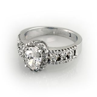 Diamond Engagement Ring with 1 56 Carat Oval and Round Cut in 14k WG