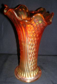 Superb marigold carnival glass vase Diamond Point Columns by Fenton