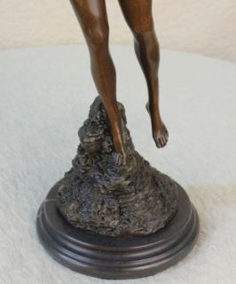 Signed 100 Bronze Deco Nude Diana Huntress Figurine Figure Statue