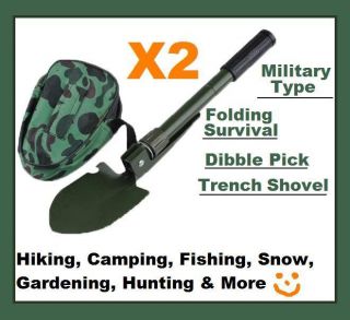 2X Military Type Folding Survival Dibble Pick Trench Shovel Camping