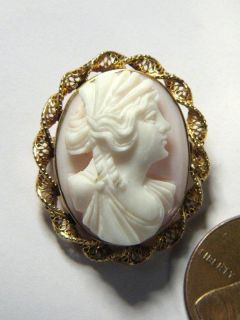 Antique 10K Gold Conch Shell Cameo Pendant Pin Demeter