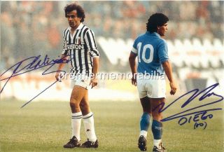 Diego MARADONA Michel Platini Signed Juventus Napoli