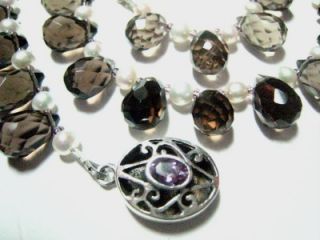 necklace w smoky quartz amethyst pearls ss clasp