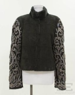 Dennis Basso Black Sheraling Crystal Embroidery Sleeve Cropped Jacket