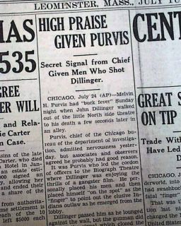 Outlaw John Dillinger Assassination Shot in Chicago Melvin Purvis 1934