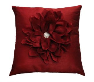Laurent Flower Jeweled Decorative Throw Pillow 16 Square Brick Red