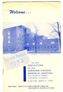 Dedication Program Abraham Lincoln Memorial Hospital 1954 Lincoln