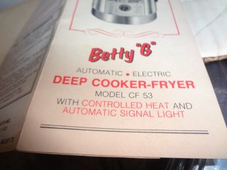 Vintage Betty G Cooker Deep Fryer Model CF 53 Terrific Condition 400