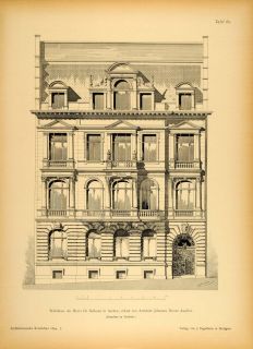 1894 Mansion House Aachen Germany Architecture Print Original Historic