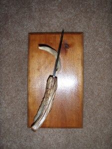 Skinner Hunting Knife Deer Antler Handle Carved Eagle
