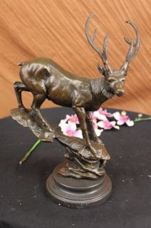 Bronze Marble Statue Elk Deer Stag Buck Hunter Wildlife Art Mountain