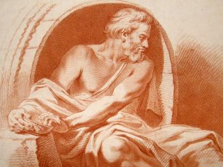  C1780 Folio French Crayon Manner Etching, printed in red. Diogenes
