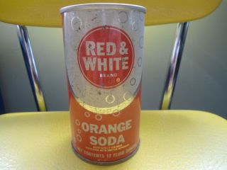  RED & WHITE ORANGE SODA CAN ~ PULL TAB STRAIGHT STEEL DES PLAINES, IL