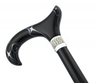 Black Pearlz Designer Adjustable Metal Walking Cane Derby Handle