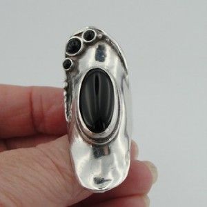 Hadar Designers Israel Handmade Dramatic Unique Art Silver Onyx Ring 7