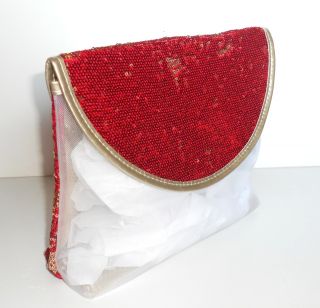  Dior Beauty Xmas Holiday Red /gold SEQUIN Cosmetic Purse Bag Case