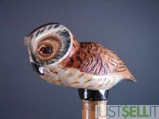 pre owned hand carved wood owl cane walking stick owl carving measures