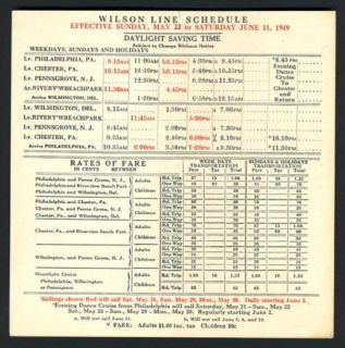 SHIP Schedules and Fares The Delaware Belle Wilson Line 1949 Sailing