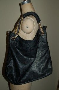Deux Lux Large Black Snake Charmer Faux Leather Hobo Handbag EUC