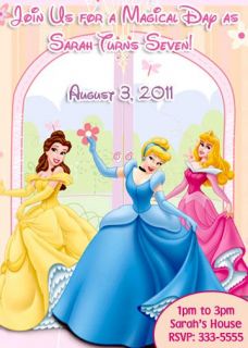 Disney Princess Birthday Party Invitations and Favors