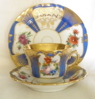  FRENCH OLD PARIS PORCELAIN SET OF CUP & SAUCER MATCHING DESSERT PLATE