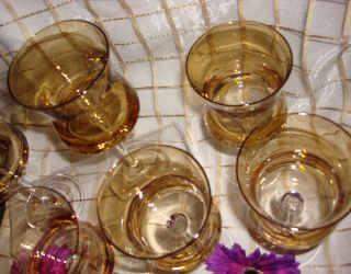 Vintage Amber Topaz Wine Dessert Glasses 6 Excellent Condition Gently