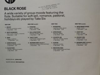 1981 Music Library LP Dewolfe Black Rose LP3446 Flute Take Six Hear