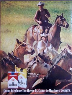 1970 Marlboro Man Cowboys Horses Vintage Cigarette Ad