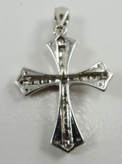  White Gold Diamond Cross Pendant 1 Inch .25CTW Sparkle French Cross