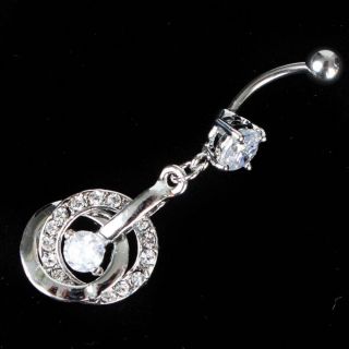 Clear Silver Diamond Crystal Dangle Body Jewelry Belly Button Ring